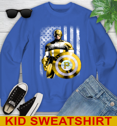 Pittsburgh Pirates MLB Baseball Captain America Marvel Avengers American Flag Shirt Youth Sweatshirt 6