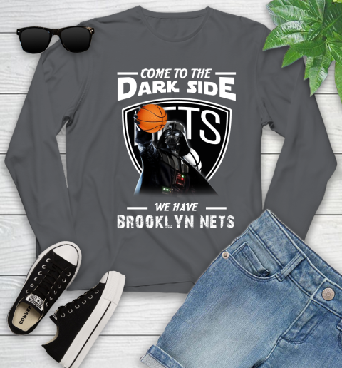 NBA Come To The Dark Side We Have Brooklyn Nets Star Wars Darth Vader Basketball Youth Long Sleeve 9