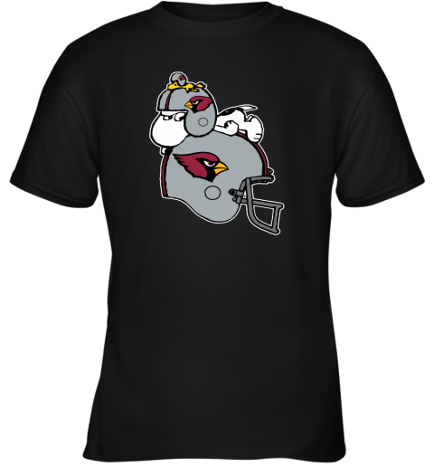 Snoopy And Woodstock Resting On Arizona Cardinals Helmet Youth T-Shirt