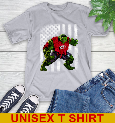 Carolina Hurricanes Hulk Marvel Avengers NHL Hockey American Flag T-Shirt 5