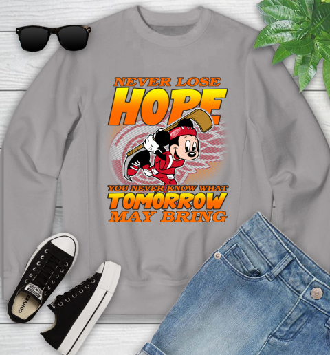 Detroit Red Wings NHL Hockey ootball Mickey Disney Never Lose Hope Youth Sweatshirt 3