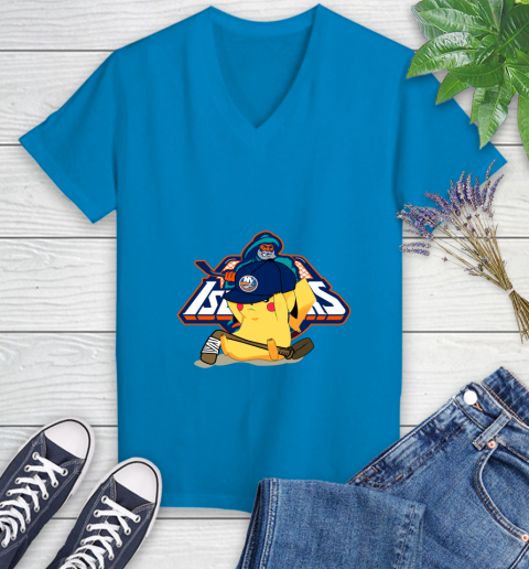 NHL Pikachu Hockey Sports New York Islanders Women's V-Neck T-Shirt 7