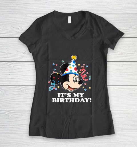Disney Mickey Mouse Its My Birthday Women's V-Neck T-Shirt 6