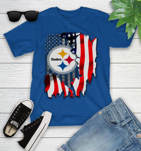 Pittsburgh Steelers NFL Football American Flag Youth T-Shirt 12