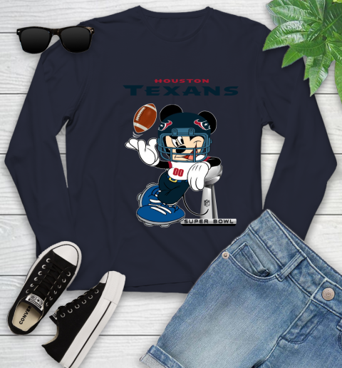 NFL Houston Texans Mickey Mouse Disney Super Bowl Football T Shirt Youth Long Sleeve 15