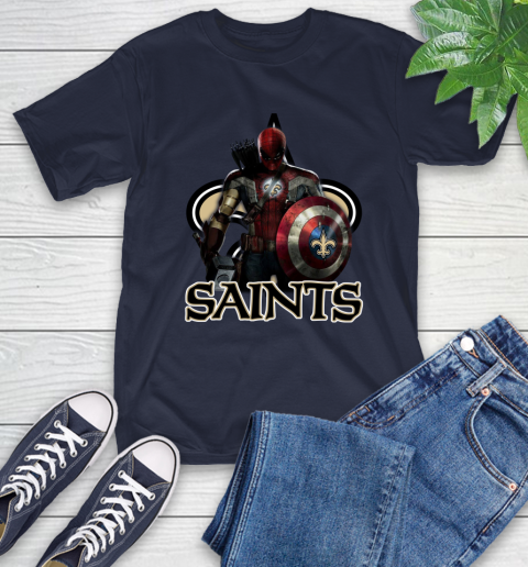 NFL Captain America Thor Spider Man Hawkeye Avengers Endgame Football New Orleans Saints T-Shirt 4