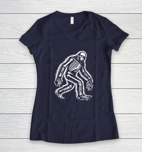 Funny Bigfoot Sasquatch Halloween Skeleton Women's V-Neck T-Shirt 7