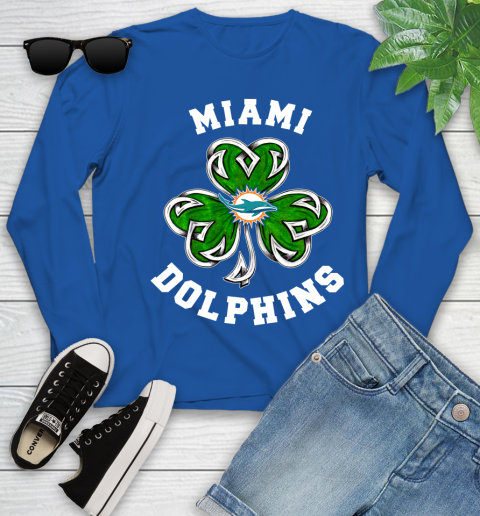 NFL Miami Dolphins Three Leaf Clover St Patrick's Day Football Sports Youth Long Sleeve 10