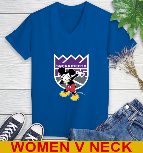 Sacramento Kings NBA Basketball Dabbing Mickey Disney Sports Women's V-Neck T-Shirt 11