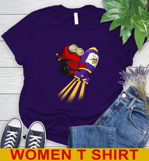 NFL Football Minnesota Vikings Deadpool Minion Marvel Shirt Women's T-Shirt 4