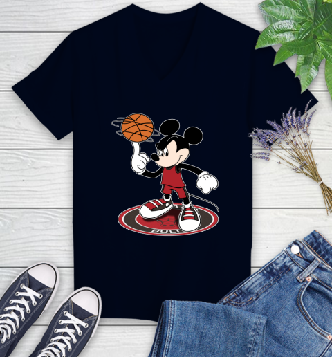 NBA Basketball Chicago Bulls Cheerful Mickey Disney Shirt Women's V-Neck T-Shirt 3