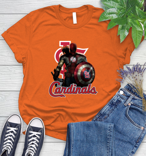 MLB Captain America Thor Spider Man Hawkeye Avengers Endgame Baseball St.Louis Cardinals Women's T-Shirt 4