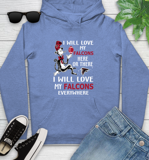 NFL Football Atlanta Falcons I Will Love My Falcons Everywhere Dr Seuss Shirt Youth Hoodie 11