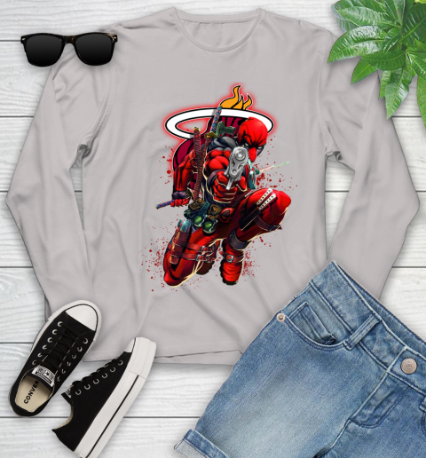 NBA Deadpool Marvel Comics Sports Basketball Miami Heat Youth Long Sleeve 12