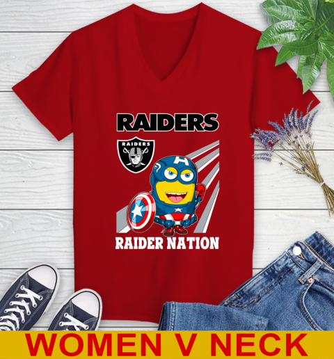 NFL Football Oakland Raiders Captain America Marvel Avengers Minion Shirt Women's V-Neck T-Shirt 10