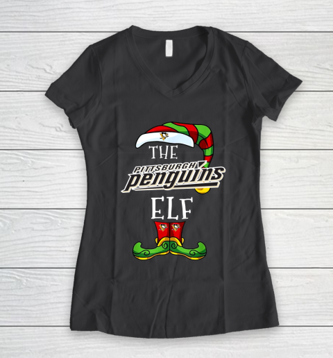 Pittsburgh Penguins Christmas ELF Funny NHL Women's V-Neck T-Shirt 6