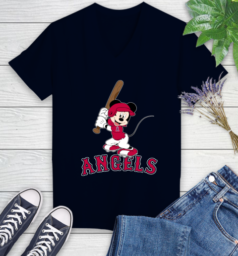 MLB Baseball Los Angeles Angels Cheerful Mickey Mouse Shirt Women's V-Neck T-Shirt 3