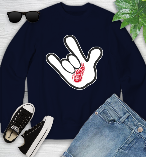 Detroit Red Wings NHL Hockey Mickey Rock Hand Disney Youth Sweatshirt 3