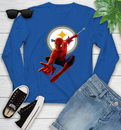 NFL Spider Man Avengers Endgame Football Pittsburgh Steelers Youth Long Sleeve 9