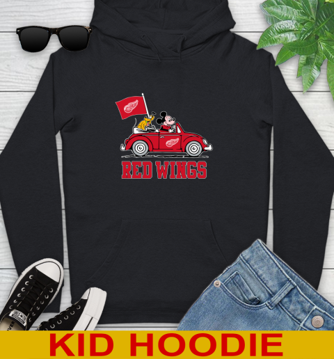 NHL Hockey Detroit Red Wings Pluto Mickey Driving Disney Shirt Youth Hoodie 2