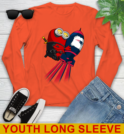 NFL Football New England Patriots Deadpool Minion Marvel Shirt Youth Long Sleeve 3
