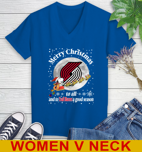 Portland Trail Blazers Merry Christmas To All And To Trail Blazers A Good Season NBA Basketball Sports Women's V-Neck T-Shirt 9