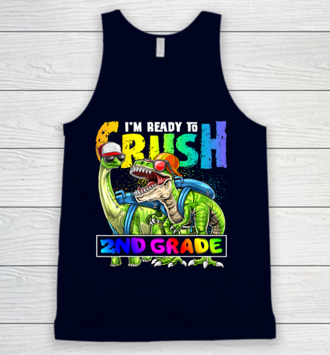 Next Level t shirts I m Ready To Crush 2nd Grade T Rex Dino Holding Pencil Back To School Tank Top 2