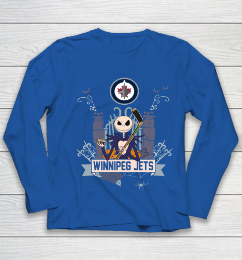 NHL Winnipeg Jets Hockey Jack Skellington Halloween Youth Long Sleeve 7