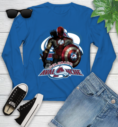 NHL Captain America Thor Spider Man Hawkeye Avengers Endgame Hockey Colorado Avalanche Youth Long Sleeve 9