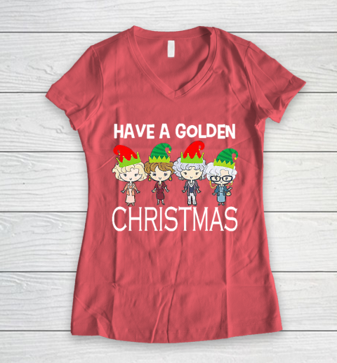 Golden Girls Lovers Gift T shirt Have A Golden Christmas Vintage Women's V-Neck T-Shirt 4