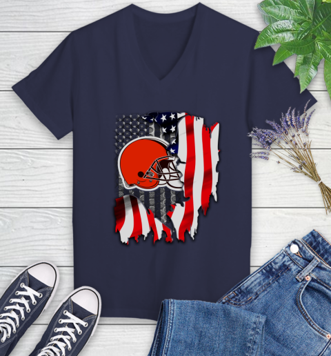 Cleveland Browns NFL Football American Flag Women's V-Neck T-Shirt 13 Cleveland Browns NFL Football American Flag Women's V-Neck T-Shirt - Image 13