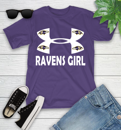NFL Baltimore Ravens Girl Under Armour Football Sports Youth T-Shirt 4 NFL Baltimore Ravens Girl Under Armour Football Sports Youth T-Shirt - Image 4