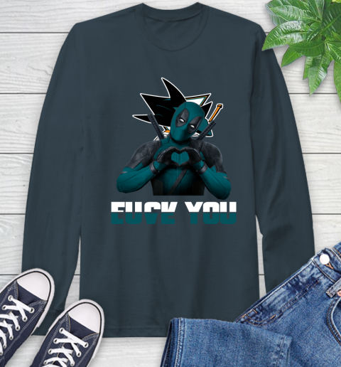 NHL San Jose Sharks Deadpool Love You Fuck You Hockey Sports Long Sleeve T-Shirt 9