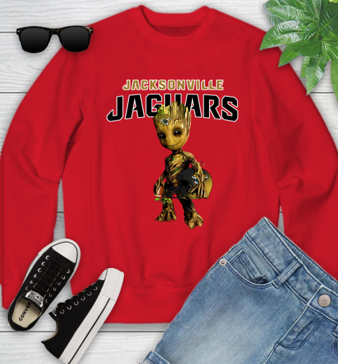 Jacksonville Jaguars NFL Football Groot Marvel Guardians Of The Galaxy Youth Sweatshirt 9