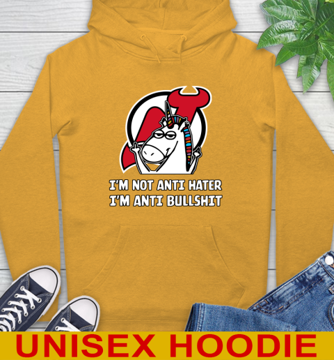 New Jersey Devils NHL Hockey Unicorn I'm Not Anti Hater I'm Anti Bullshit Hoodie 3