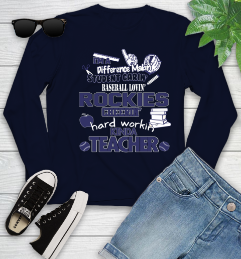 Colorado Rockies MLB I'm A Difference Making Student Caring Baseball Loving Kinda Teacher Youth Long Sleeve 3 Colorado Rockies MLB I'm A Difference Making Student Caring Baseball Loving Kinda Teacher Youth Long Sleeve - Image 3