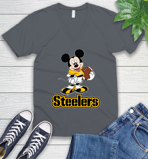 NFL Football Pittsburgh Steelers Cheerful Mickey Mouse Shirt V-Neck T-Shirt 5