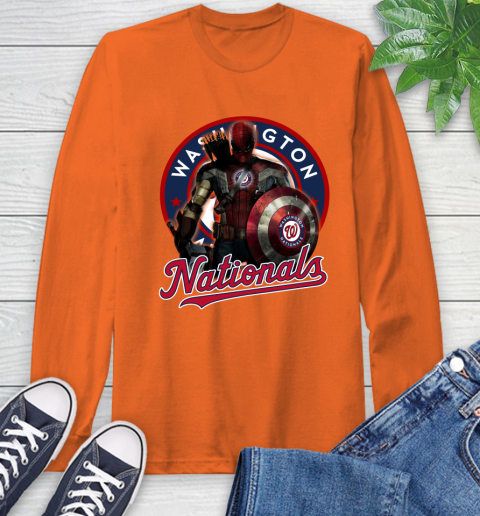 MLB Captain America Thor Spider Man Hawkeye Avengers Endgame Baseball Washington Nationals Long Sleeve T-Shirt 5