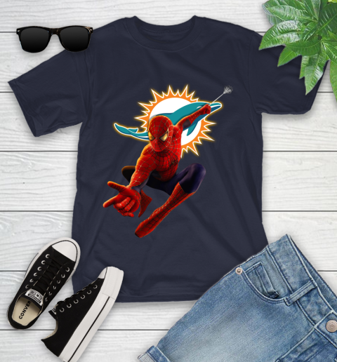 NFL Spider Man Avengers Endgame Football Miami Dolphins Youth T-Shirt 3