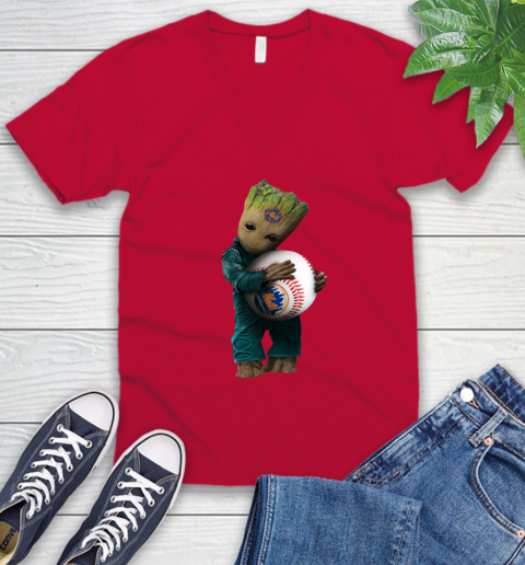 MLB Groot Guardians Of The Galaxy Baseball Sports New York Mets V-Neck T-Shirt 8