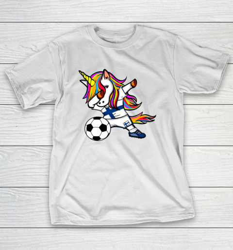 Funny Dabbing Unicorn Finland Football Finnish Flag Soccer T-Shirt
