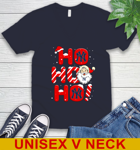 New York Yankees MLB Baseball Ho Ho Ho Santa Claus Merry Christmas Shirt V-Neck T-Shirt 2