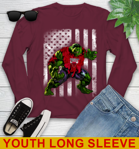 Chicago Bulls Hulk Marvel Avengers NBA Basketball American Flag Youth Long Sleeve 6