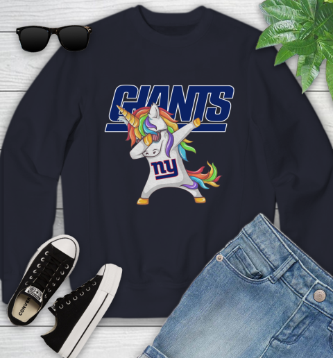 New York Giants NFL Football Funny Unicorn Dabbing Sports Youth Sweatshirt 3