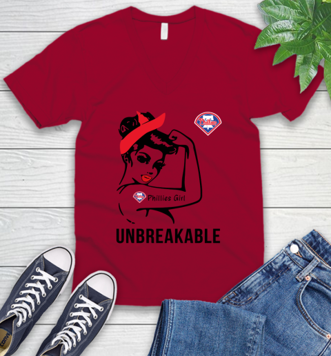 MLB Philadelphia Phillies Girl Unbreakable Baseball Sports V-Neck T-Shirt 5