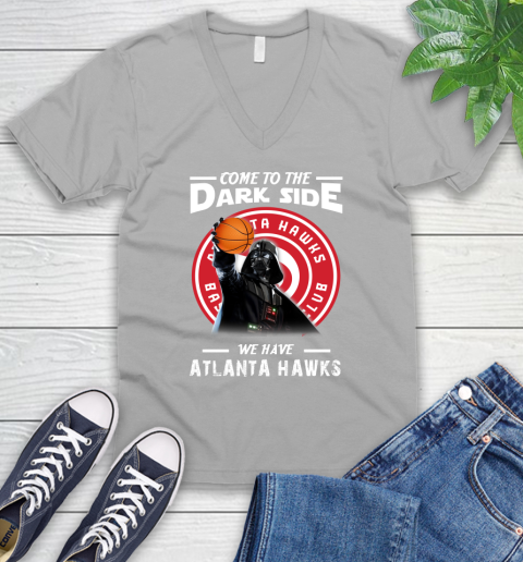 NBA Come To The Dark Side We Have Atlanta Hawks Star Wars Darth Vader Basketball V-Neck T-Shirt 3