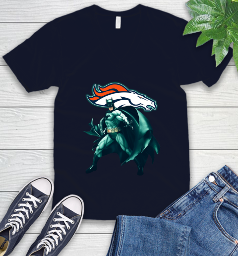 NFL Batman Football Sports Denver Broncos V-Neck T-Shirt 3