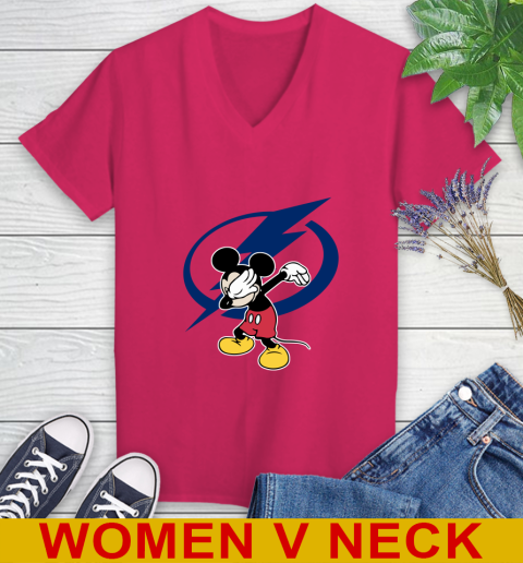 Tampa Bay Lightning NHL Hockey Dabbing Mickey Disney Sports Women's V-Neck T-Shirt 10