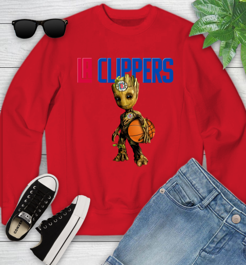 LA Clippers NBA Basketball Groot Marvel Guardians Of The Galaxy Youth Sweatshirt 9
