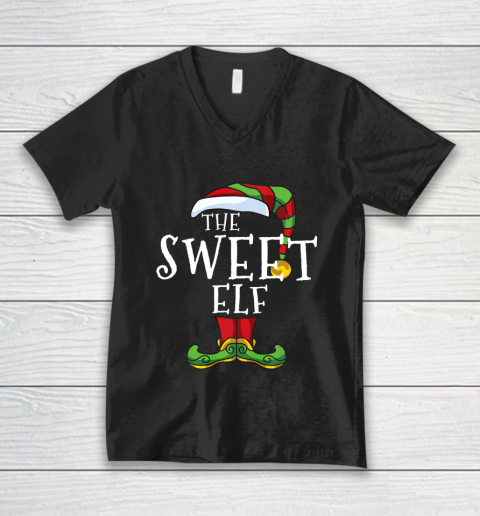 Sweet Elf Family Matching Christmas Group Funny Gift Pajama V-Neck T-Shirt